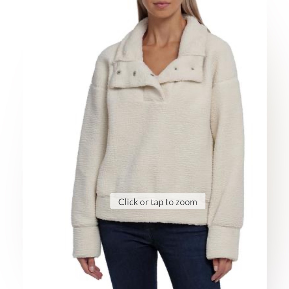 BAGATELLE COLLECTION Womens Fleece Snap Pullover Sweater Solid White O-68